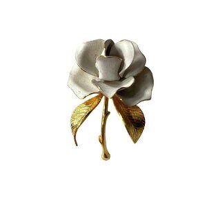 Cerrito White Rose Brooch Vintage